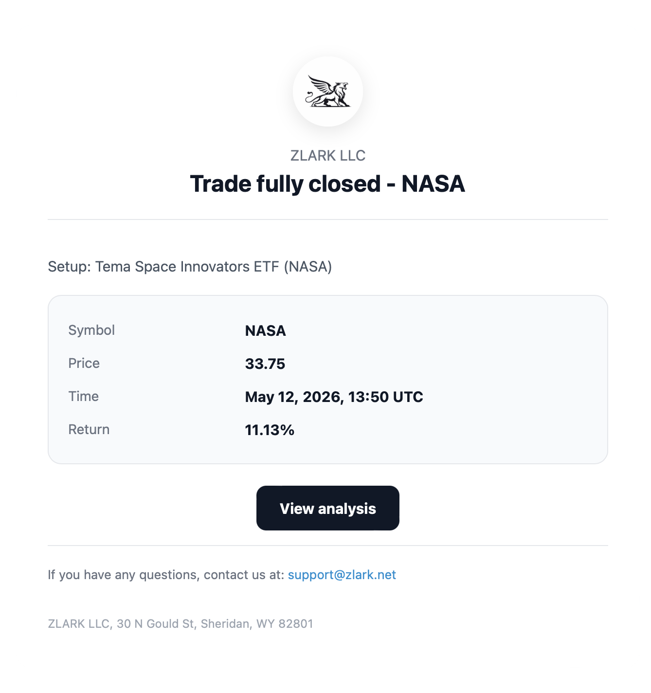 Active trade update example with target and stop adjustments